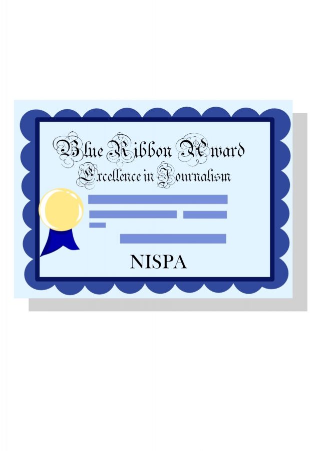Easts newspaper staff received several NISPA awards this year, including a blue ribbon for editorial writing awarded to co-editors Joseph Beeson and John Michelotti.
