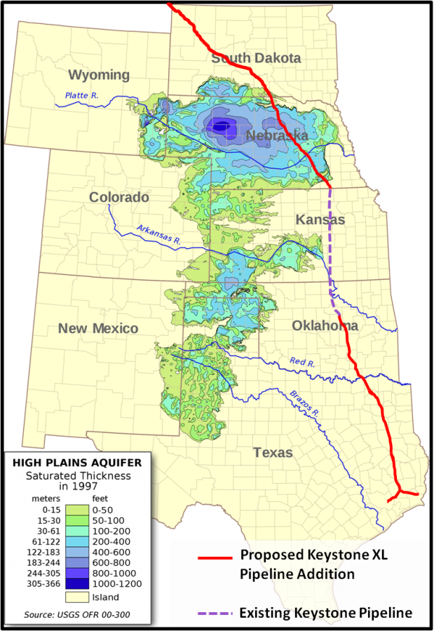 Map showing the Ogallala Aquifer and the planned pipeline.