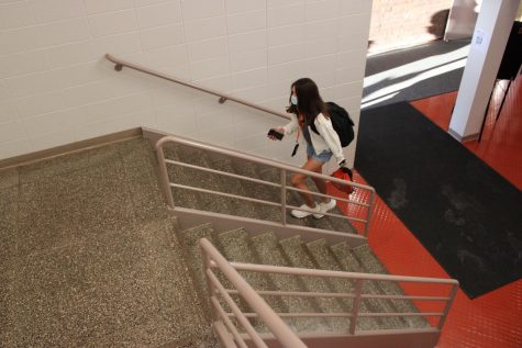 Walking the steps while getting ready for the first day of the new school year. Photo courtesy by Kate Vassos.