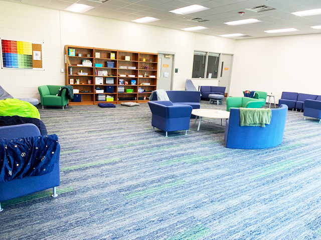 Study areas provide cozy spaces for learning.