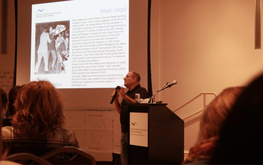 Mark Segel spoke at the Student Leadership days. He is the founder of Gay Youth and  an organizer of the first Gay Pride in 1970.  Photo by Quinn Bryant