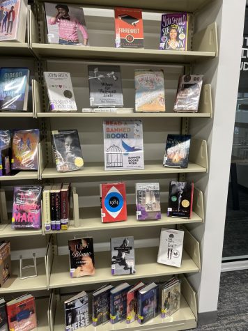 Some of the books on the banned books list are on display at the public library.