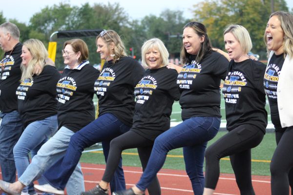 East faculty in the 30th annual kickline, 100 kicks for cancer!