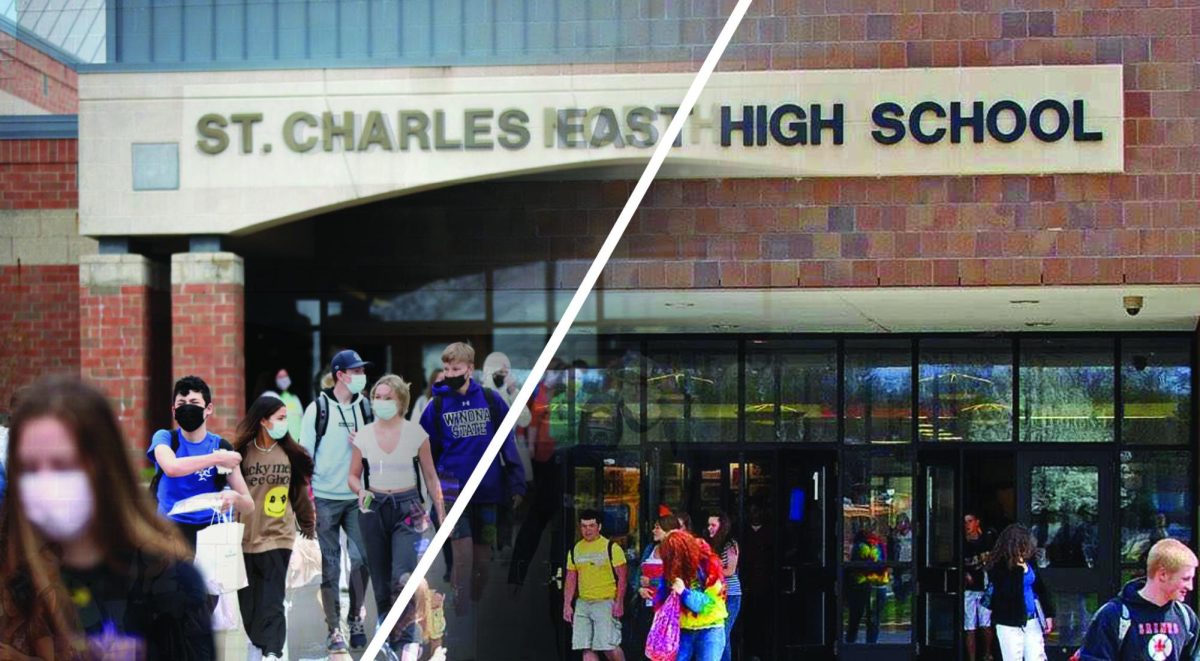 Spliced graphic of blurred boundaries between St. Charles East and St. Charles North. Graphic by Yzabelle De Luna.