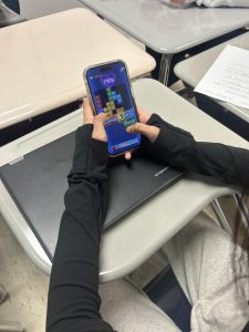 East student playing Block Blast during study hall. Photo by Aundrea Woods.