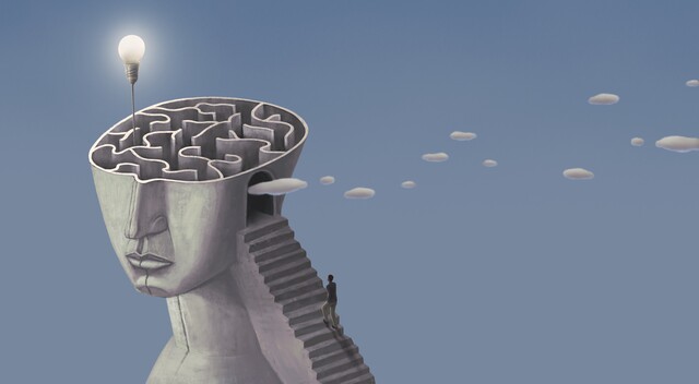 A person climbs stairs that lead to the mind and the mysteries of the world. Photo courtesy of Getty Images.