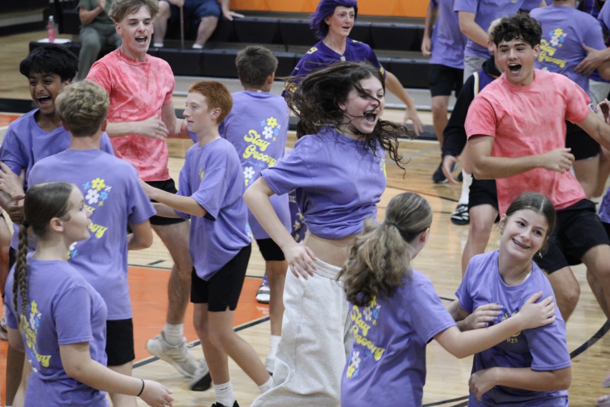 Freshmen celebrating their win against the juniors. Photo by Lauren Voigt.