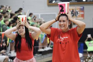 Seniors competing in the popcorn bucket competition. Photo by Lauren Voigt.

