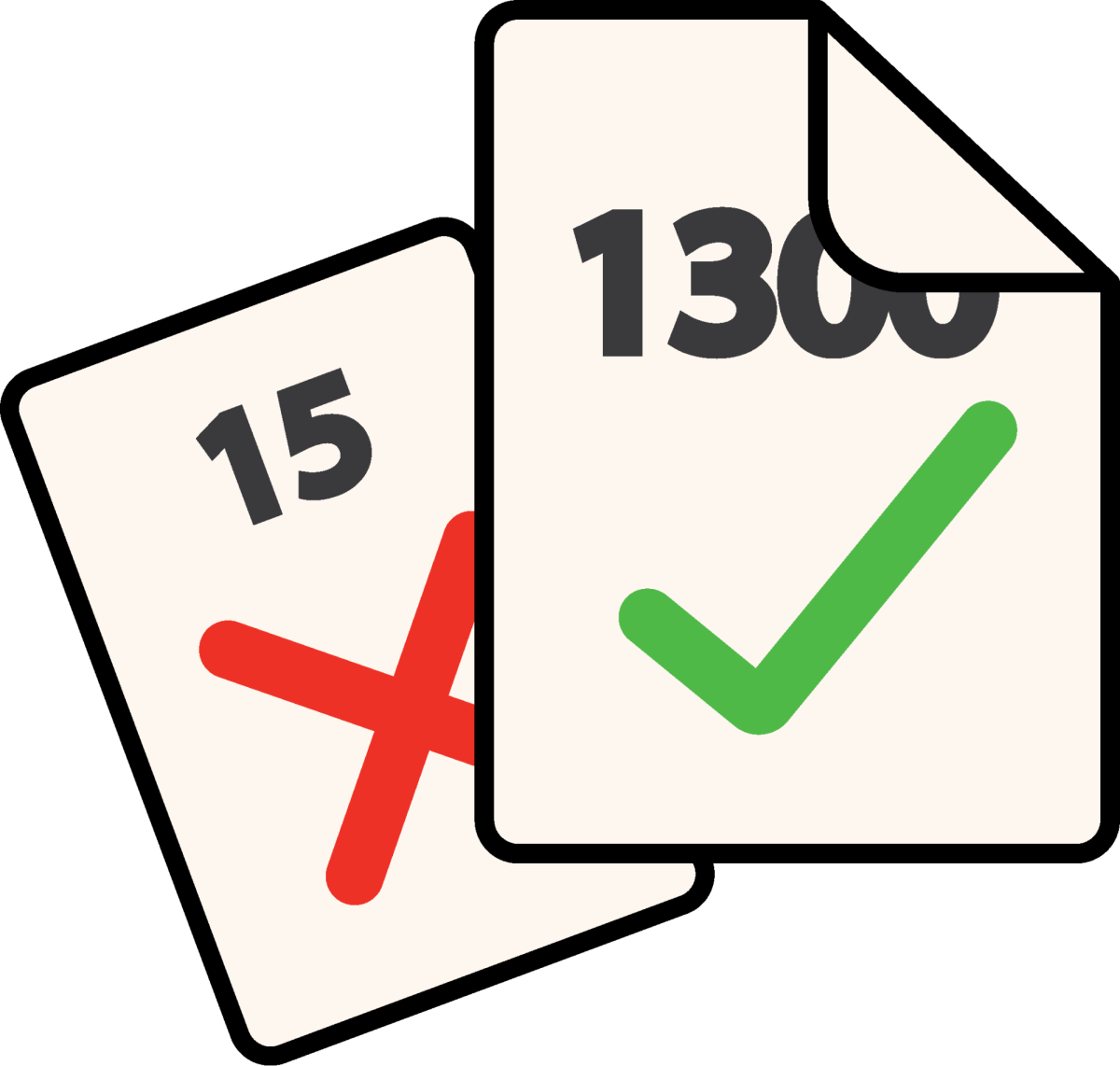 Papers with varying test scores. Graphic by Hayden Kropp.